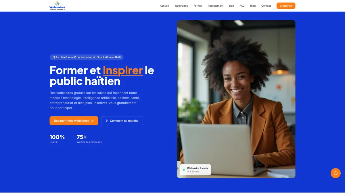Aperçu du site Webinaires Haïti — plateforme de formations
