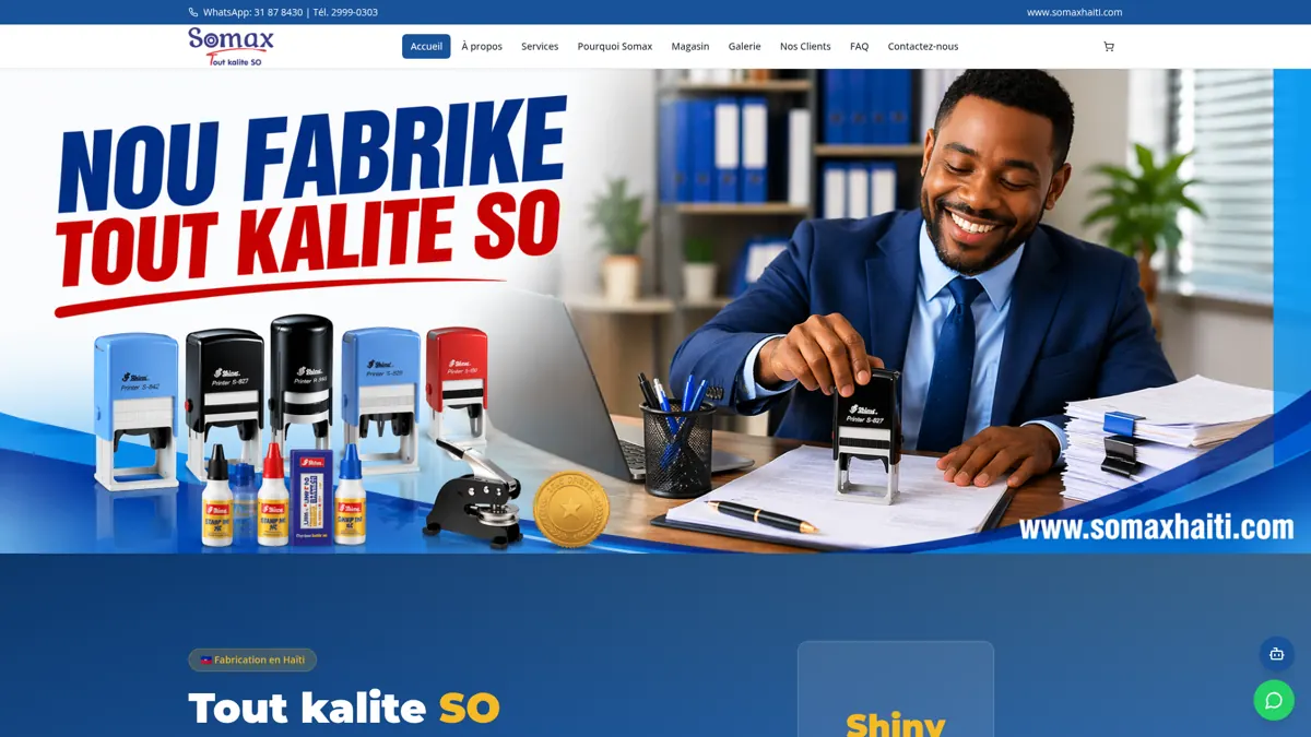 Aperçu du site Somax Haïti — sceaux personnalisés