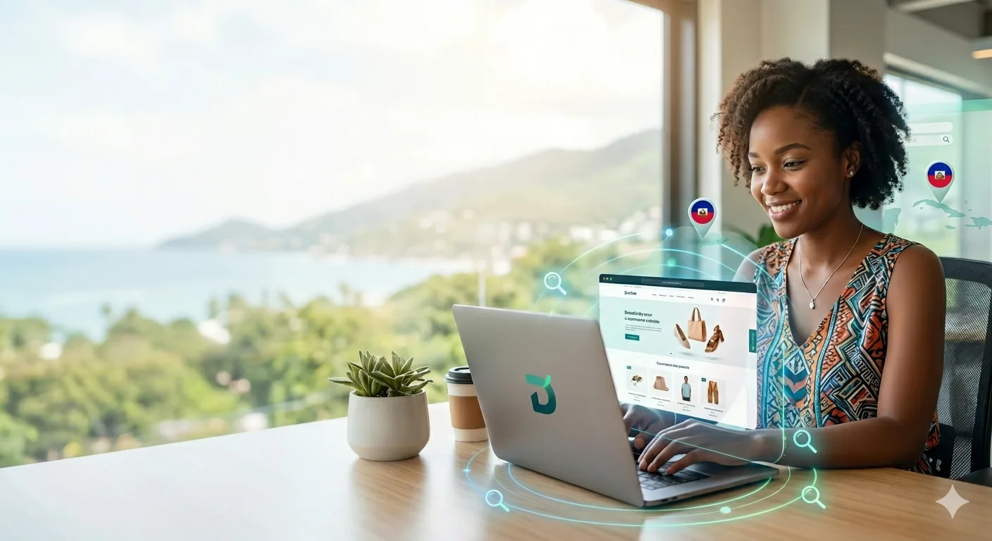 Femme haïtienne travaillant sur son ordinateur portable